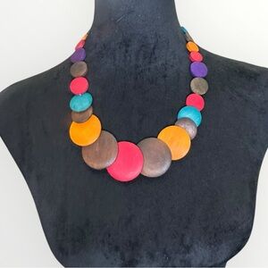 Handmade Ivory Coast Multicolored Wooden Disk Necklace – 30 cm